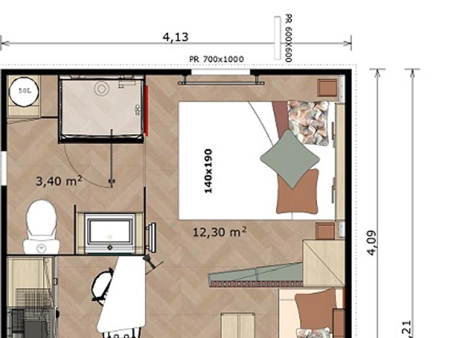 Chalet 2 personnes - Confort 16m² - 1 chambre + Terrasse couverte + Clim réversible + TV 3