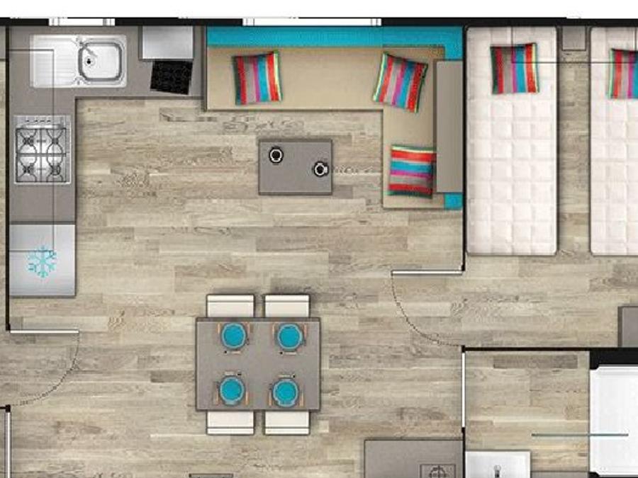Mobilhome 4 personnes - Confort 27m² - 2 chambres + Terrasse couverte + Clim réversible + TV 3
