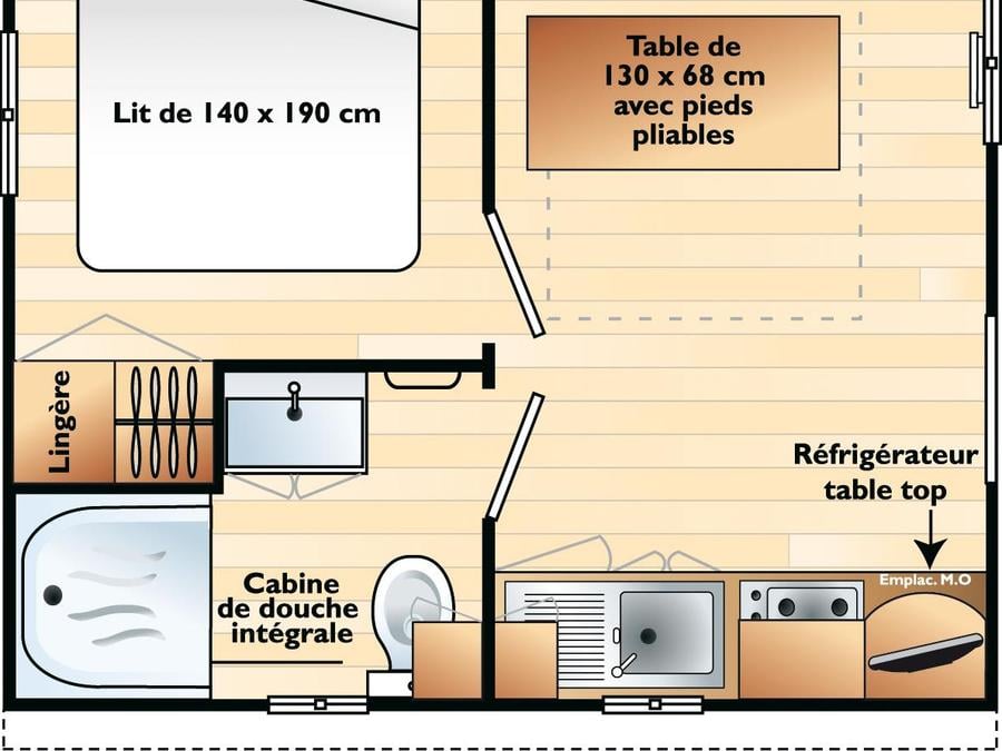 Mobilhome 2 personnes - 1 chambre bord d'étang, 16m2 catégorie 1 1