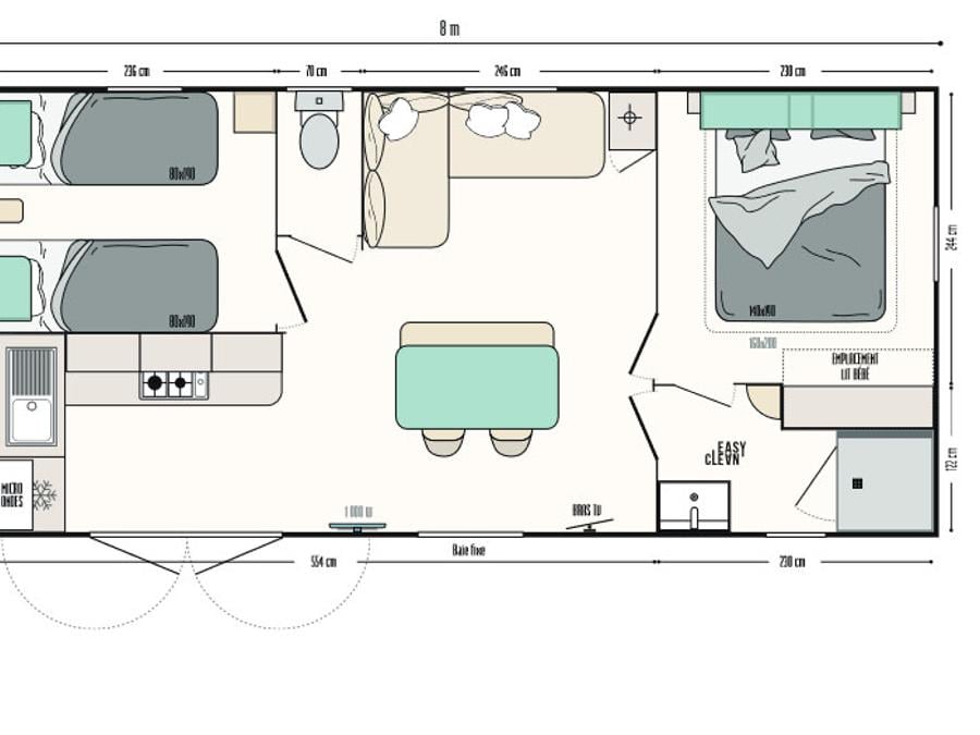 Mobilhome 5 personnes - RIVIERA - 2 chambres - TV 6