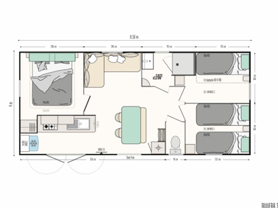 Mobilhome 6 personnes - Mobile-home Riviera Premium 34m² - 3 chambres - terrasse semi-couverte - clim 6