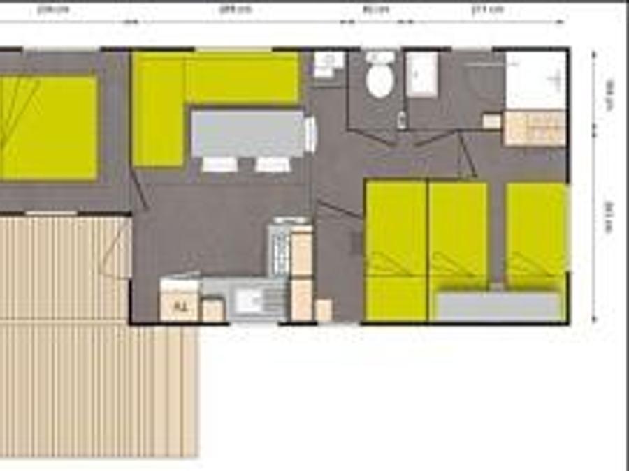 Mobilhome 6 personnes - Standard 31m² 3 chambres dont terrasse semi-couverte 7m² + TV 6