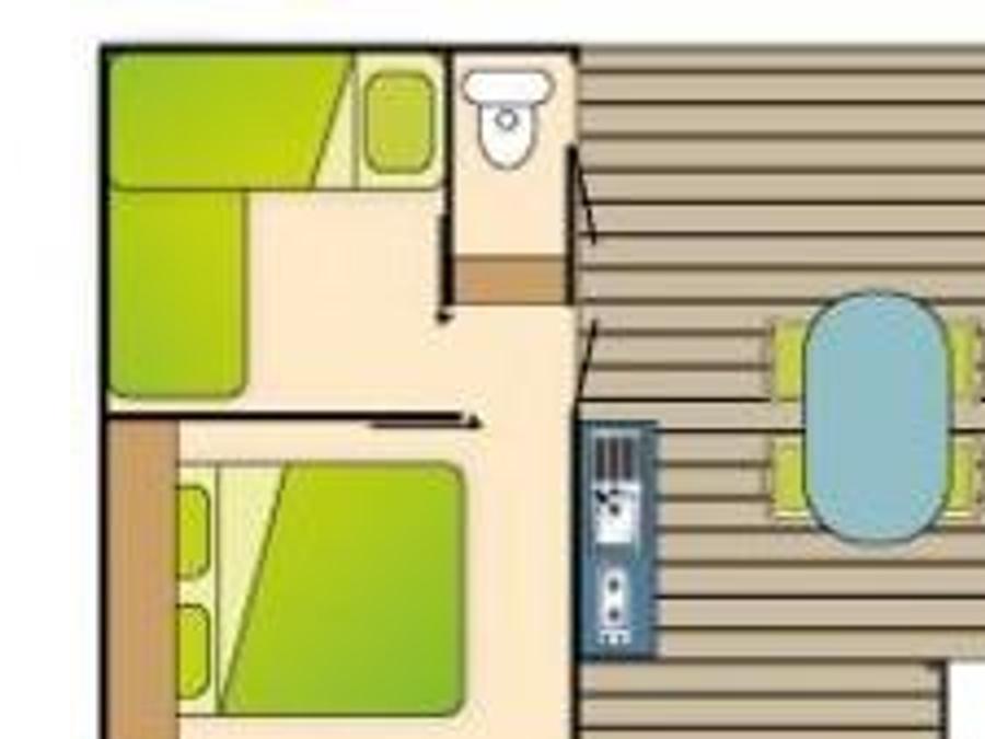 Bungalow toilé 5 personnes - Standard 27m² 2 chambres avec WC - sans salle de bains + terrasse couverte 6
