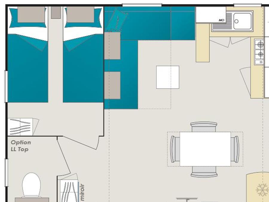 Mobilhome 4 personnes - Mobil-Home Bois Confort 30m² 2 chambres + terrasse semi-couverte + TV + CLIM 4 pers. 6