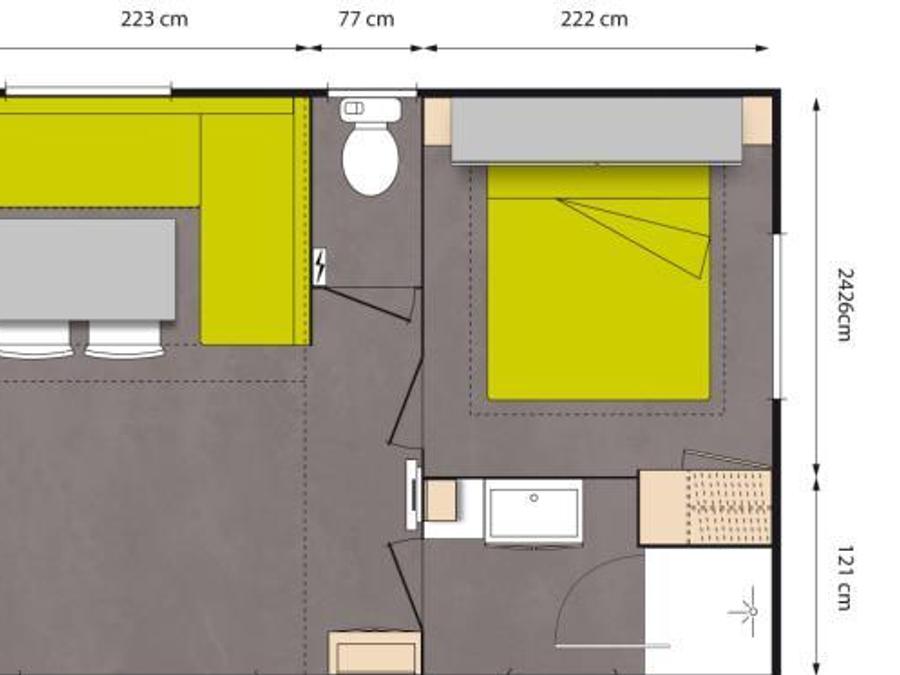 Mobilhome 4 personnes - Confort 27m² 2 chambres + terrasse semi-couverte 18m² + TV + CLIM 7