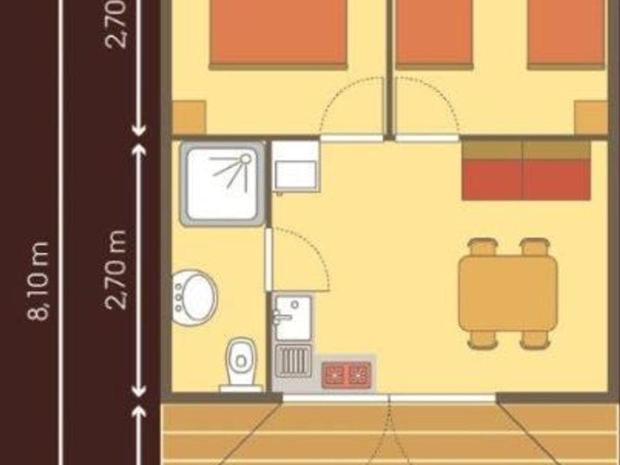 Hébergement 4 personnes - Cabane Lodge Bois sur pilotis Standard 38m² (2 chambres) dont terrasse couverte 12m² + TV 4 pers.&nbsp; 7