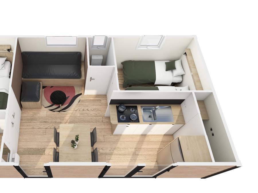Mobilhome 4 personnes - Homeflower Premium 29m² - 2 chambres + terrasse semi-couverte + TV + draps + serviettes + CLIM 8