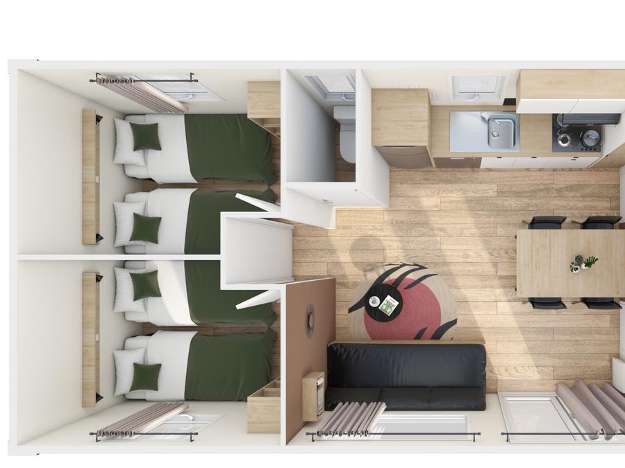 Mobilhome 6 personnes - Homeflower Premium 35m² - 3 chambres + terrasse semi-couverte + TV + draps + serviettes + CLIM 7
