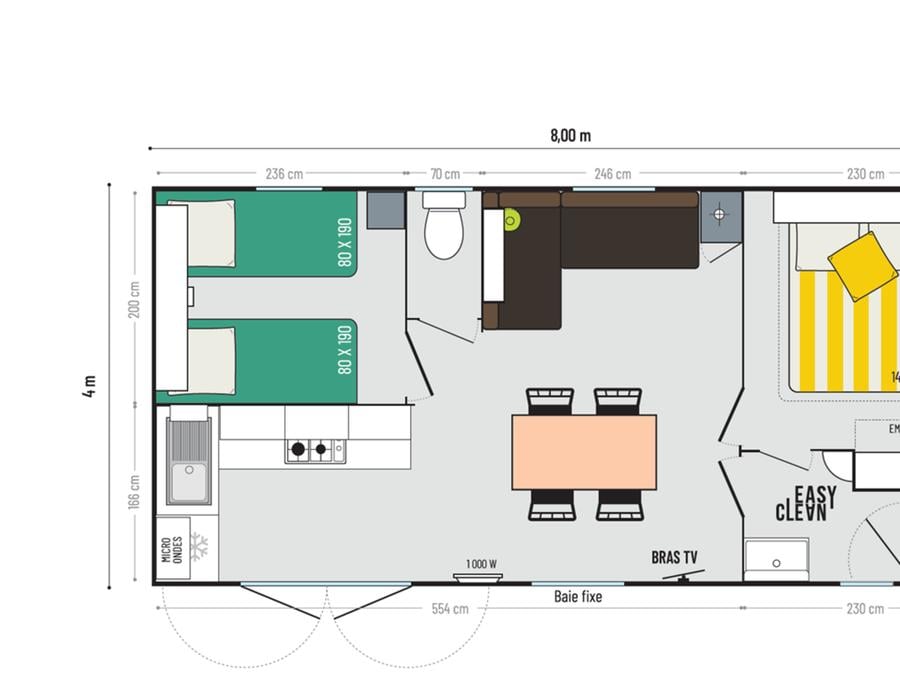 Mobilhome 4 personnes - Privilège 2ch - TV - 29m² 10