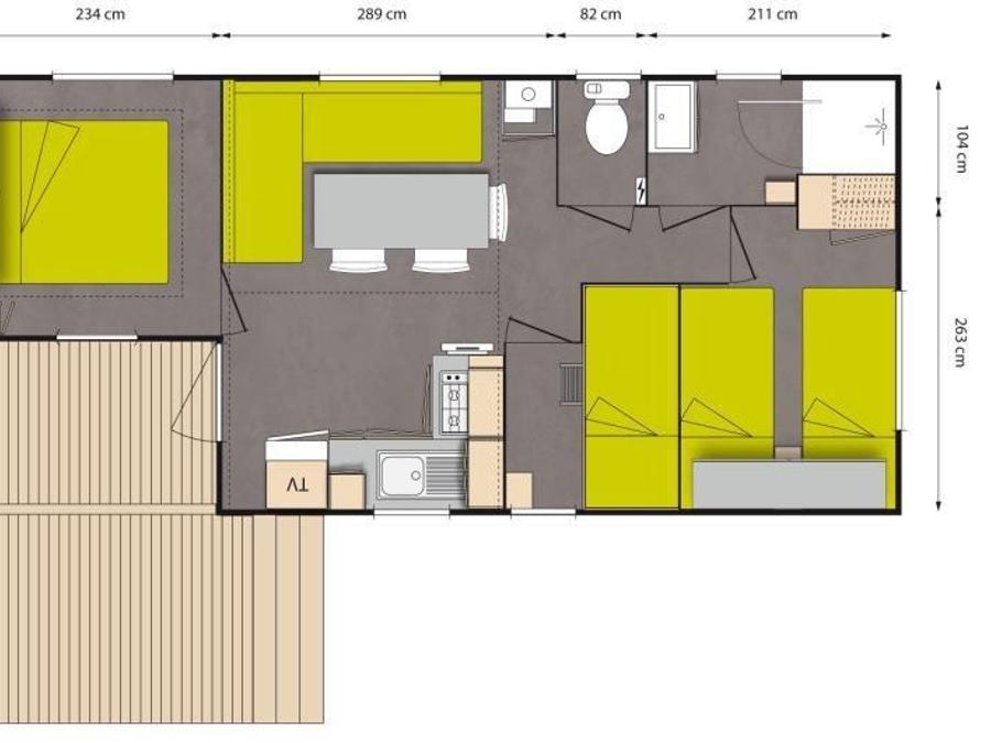 Mobilhome 6 personnes - Mobil home Standard 31m² (3 chambres) + TV + terrasse intégrée couverte de 9m² 6 pers. 6