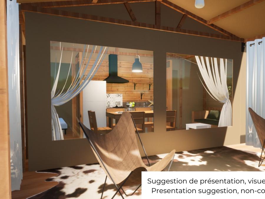 Bungalow toilé 5 personnes - Cabane toilée Cotton Flower Confort 28m² (2 chambres) + TV + terrasse couverte 16m² 4/5 pers. 6