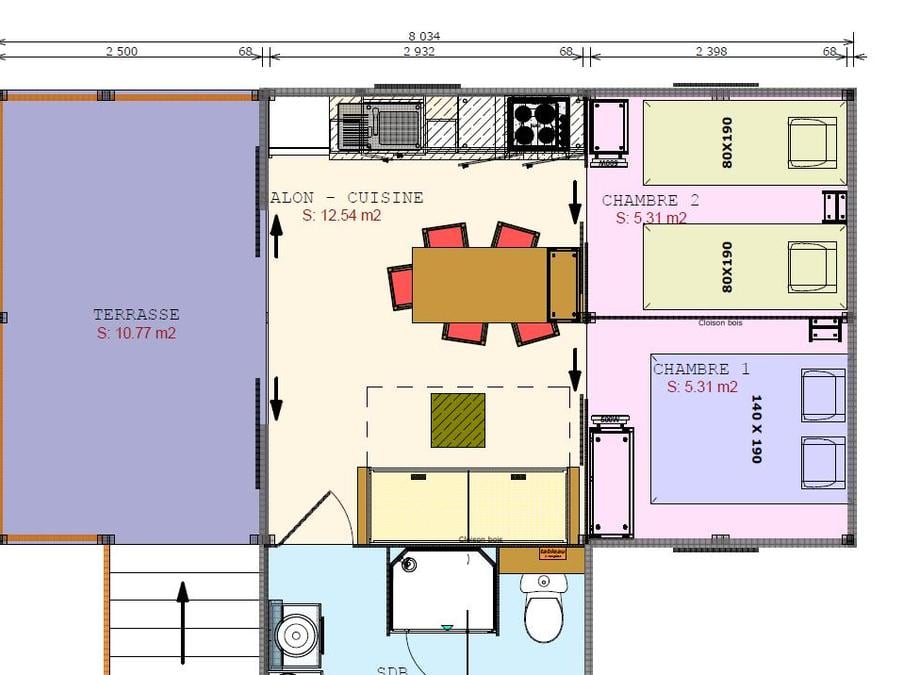 Tente en toile et en bois 4 personnes - Cabane Lodge Cosyflower PREMIUM 38m² (2 chambres) dont terrasse couverte 10m² + TV + draps inclus 10