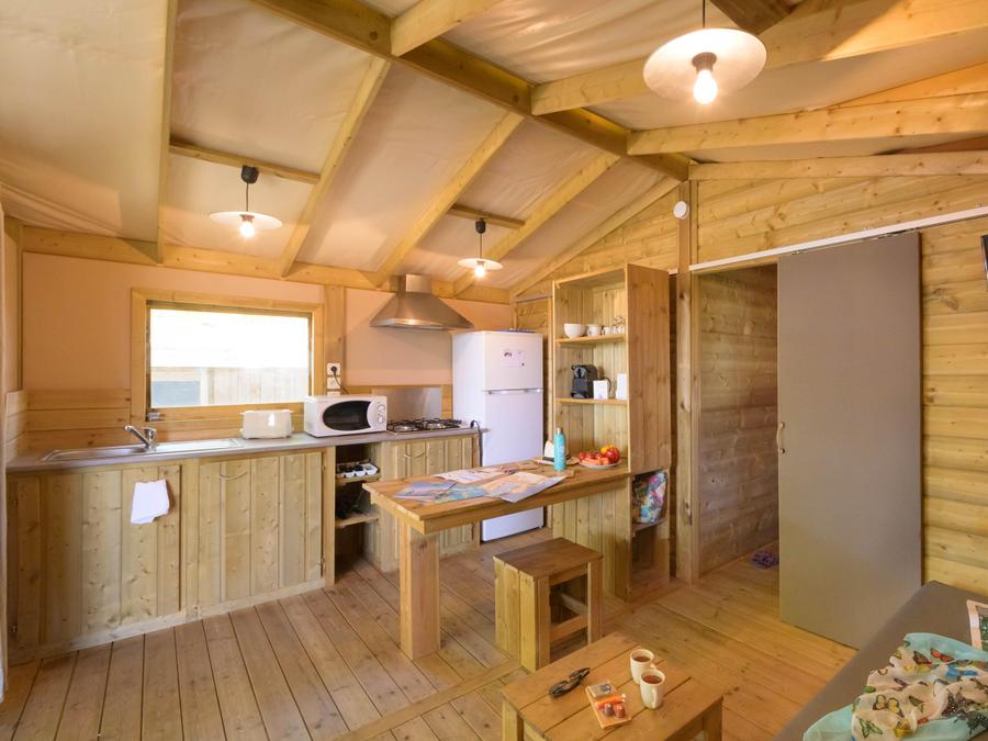 Tente en toile et en bois 4 personnes - Cabane Lodge Cosyflower PREMIUM 38m² (2 chambres) dont terrasse couverte 10m² + TV + draps inclus 5