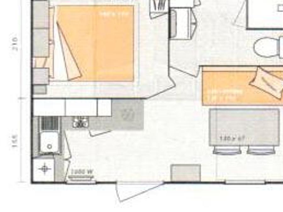 Mobilhome 2 personnes - Mobil home Confort 18m² - 1 chambre + terrasse couverte + TV 2 pers 5