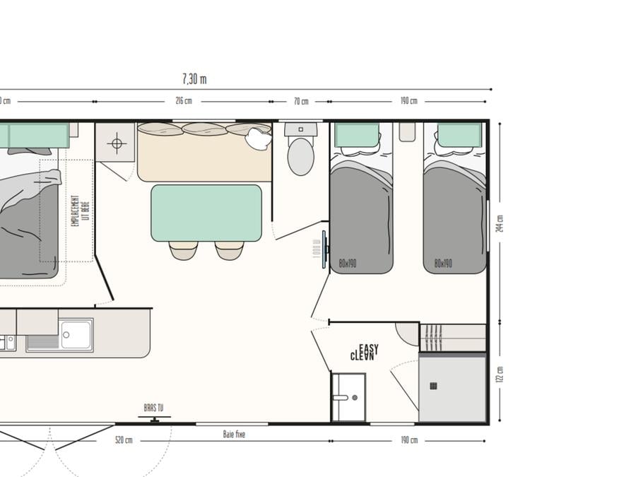 Mobilhome 5 personnes - Mobil home Confort 27m² - 2 chambres + terrasse semi-couverte + TV 2/5 pers 11
