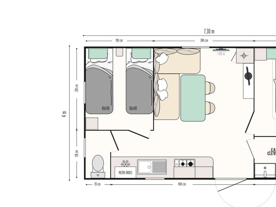 Mobilhome 5 personnes - Mobil home Confort 27m² - 2 chambres + terrasse semi-couverte + TV 2/5 pers 10