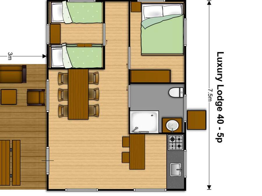 Lodge 5 personnes - Sweetflower Lodge Premium 32m² - 2 chambres + terrasse couverte +TV 4/5 pers 6