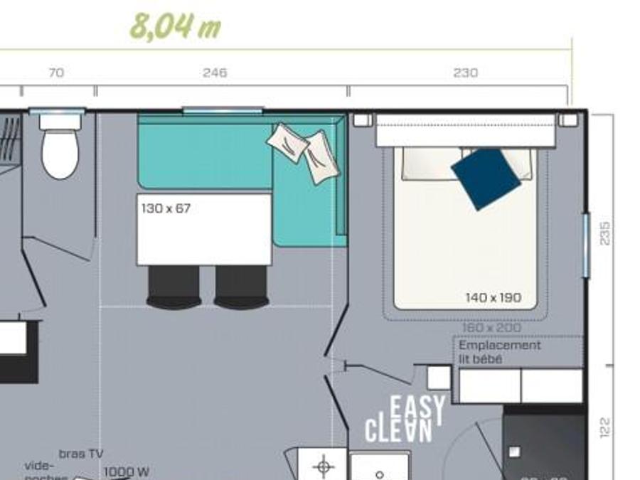 Mobilhome 5 personnes - Mobil home Premium 29m² - 2 chambres + terrasse semi-couverte + lave vaisselle + TV 2/5 pers 3