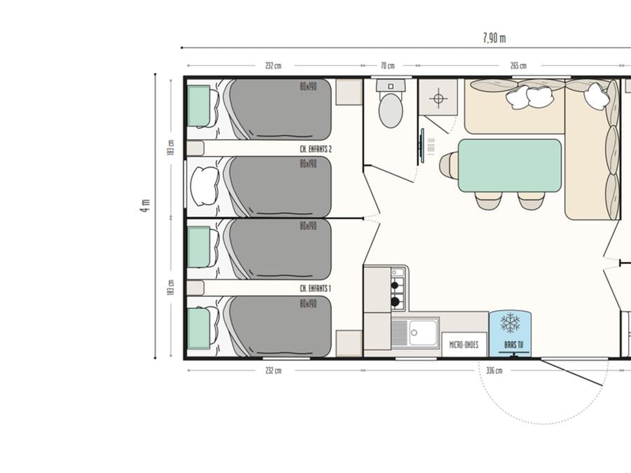 Mobilhome 6 personnes - Mobil-home Premium 29m² - 3 chambres - terrasse semi-couverte + lave-vaisselle - TV 6 pers 10