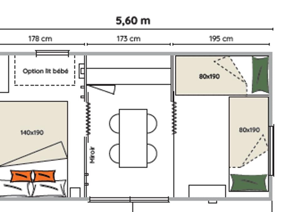 Tente en toile et en bois 4 personnes - Ecrin Cocoon Insolite 16m² (sans sanitaires) 2 chambres + Terrasse couverte 14 m²+ TV + Coin Cuisine 4 pers 9
