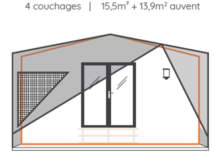 Tente en toile et en bois 4 personnes - Ecrin Cocoon Insolite 16m² (sans sanitaires) 2 chambres + Terrasse couverte 14 m²+ TV + Coin Cuisine 4 pers 9