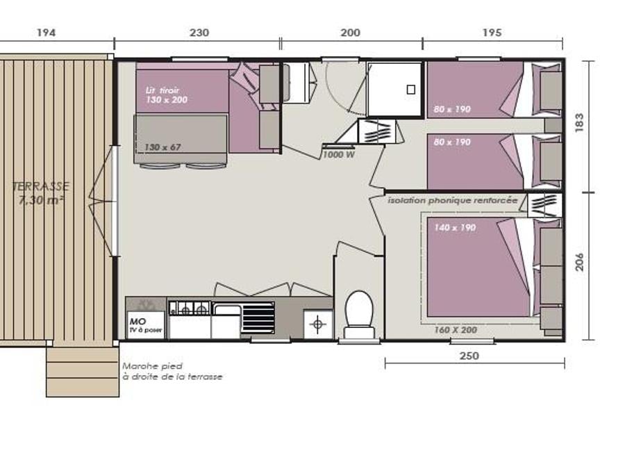 Mobilhome 4 personnes - Mobil-Home HIBISCUS Premium 32m² (2 chambres) - terrasse couverte 8 m² - TV - LV - Climatisation 4 pers 5
