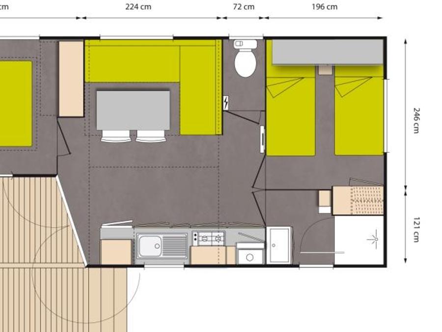 Mobilhome 4 personnes - Mobil-Home OLIVIER Confort 29m² (2 chambres) - terrasse 9 m²+ TV + Climatisation 4 pers 7