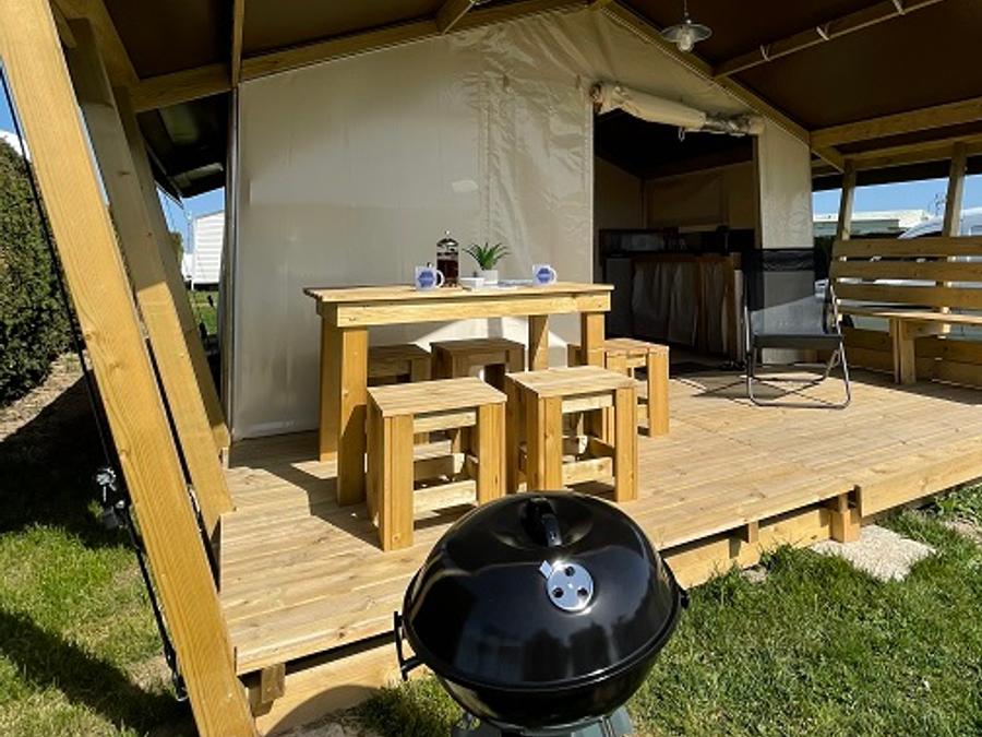 Tente en toile et en bois 5 personnes - Tente Lodge FreeFlower Standard 30m² (2 chambres) + Terrasse 5 pers 0