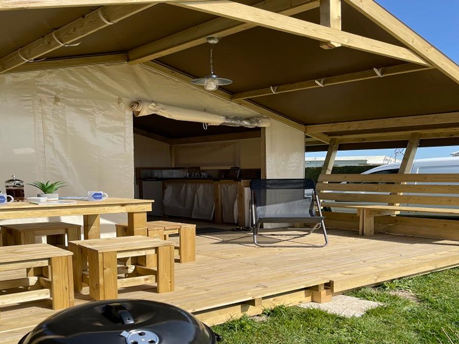 Tente en toile et en bois 5 personnes - Tente Lodge FreeFlower Standard 30m² (2 chambres) + Terrasse 5 pers 6