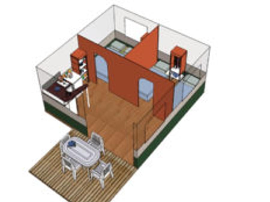 Bungalow toilé 5 personnes - Bungalow Toilé Standard 20m² 2 chambres - sanitaire commun - sans clim 1/5 pers 1
