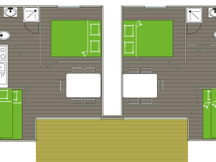 Chalet 8 personnes - Chalet Double Standard 35m² 4 chambres - sans clim 1/8 pers 17