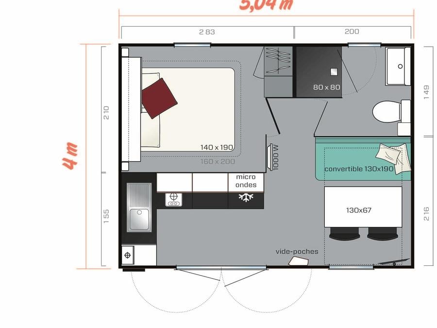 Mobilhome 2 personnes - Confort 20m² (1 ch-2 pers) + TV + terrasse) 1