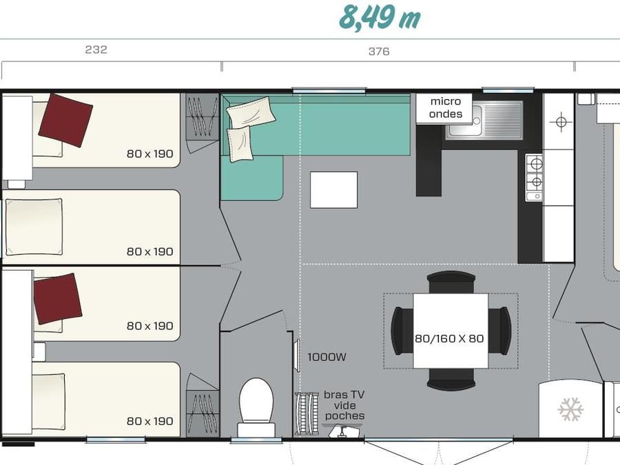 Mobilhome 6 personnes - Mobil-home confort 34 m2 (3ch-6 pers) + terrasse 6 pers 0