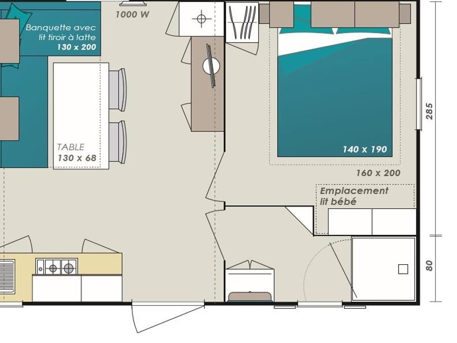 Mobilhome 4 personnes - Mobil-home Confort 30m² (2 chambres) - terrasse couverte 13m² + TV 4 pers. 8