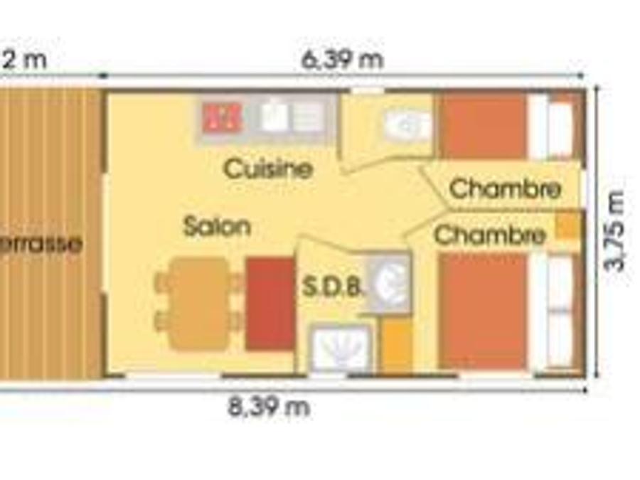 Chalet 4 personnes - Bois Confort 24m² 2 chambres + terrasse couverte + TV 4 pers 5