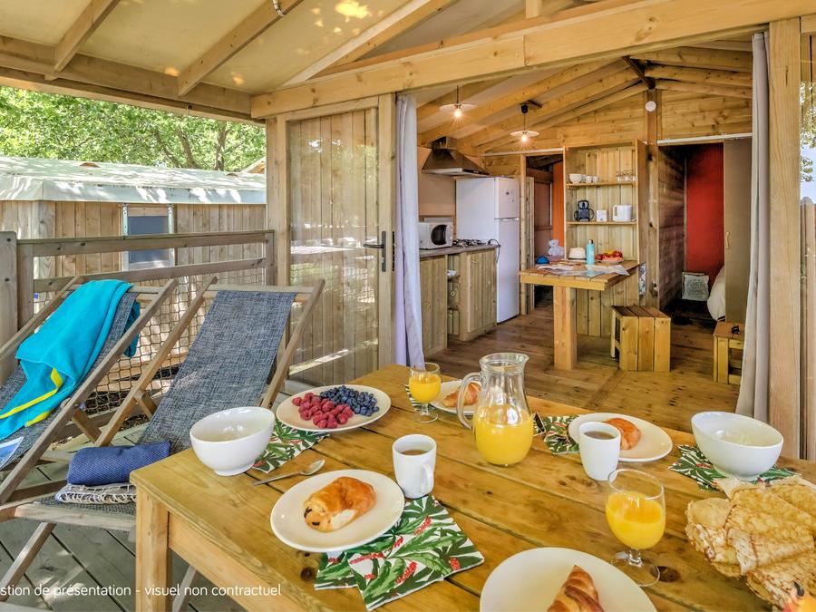 Mobilhome 4 personnes - Cosyflower Premium sur pilotis 38m² - 2 chambres + TV + draps + serviettes terrasse couverte 11m² 2