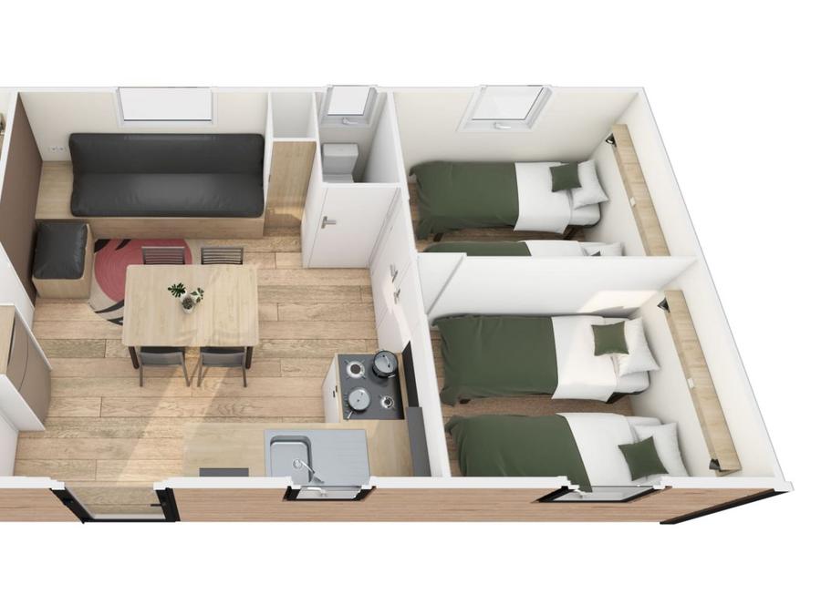 Mobilhome 6 personnes - Homeflower Premium 33.5m² - 3 chambres - terrasse semi-couverte +LV + BBQ 6 pers 5