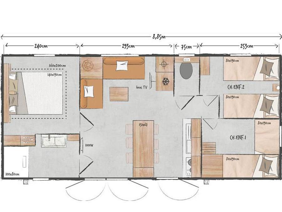 Mobilhome 6 personnes - Mobil Home Ohara 884 6 pers 5