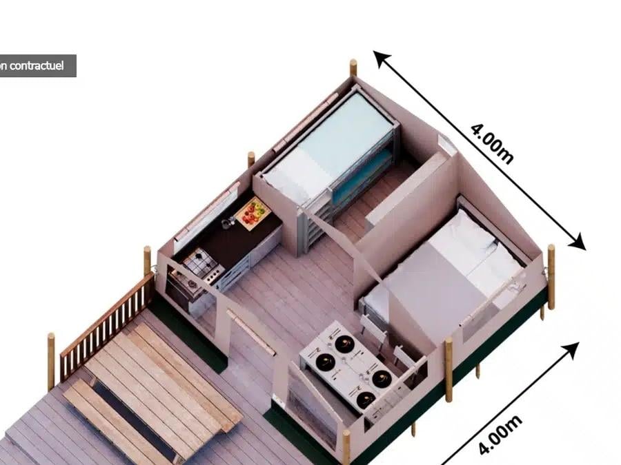 Tente en toile et en bois 4 personnes - CABANE SUR PILOTIS (4 personnes) 2