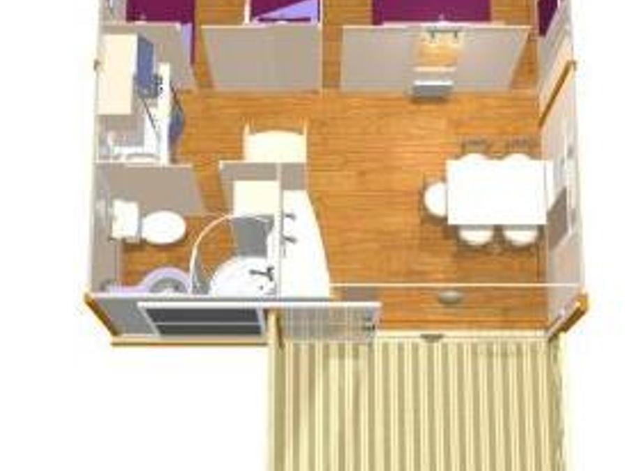 Chalet 5 personnes - 28m² CONFORT 2 chambres + terrasse semi-couverte 5