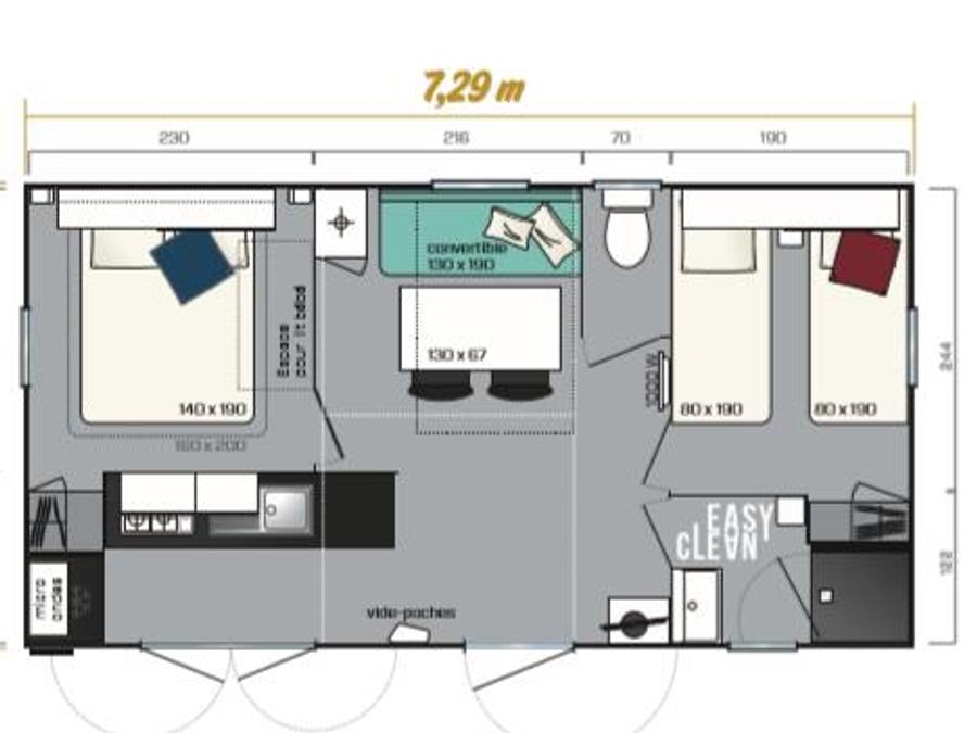 Mobilhome 5 personnes - HomeFlower 26m² PREMIUM 2 chambres + terrasse semi-couverte + TV + Climatisation 4