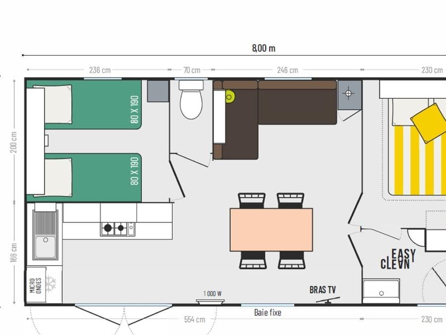 Mobilhome 4 personnes - Premium 2 chambres 32m² Terrasse couverte 12m² + LV + TV 5