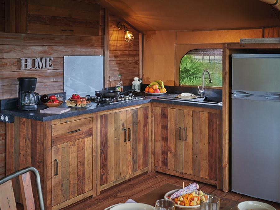 Tente en toile et en bois 7 personnes - Tente Ciela Nature Lodge - 2 chambres - Cuisine équipée – Salle de bain 2