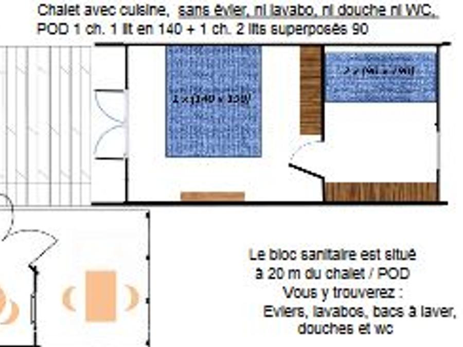 Bungalow 4 personnes - POD + chalet cuisine sans sanitaires (Animaux interdits) 2 adultes + 2 enfants 9