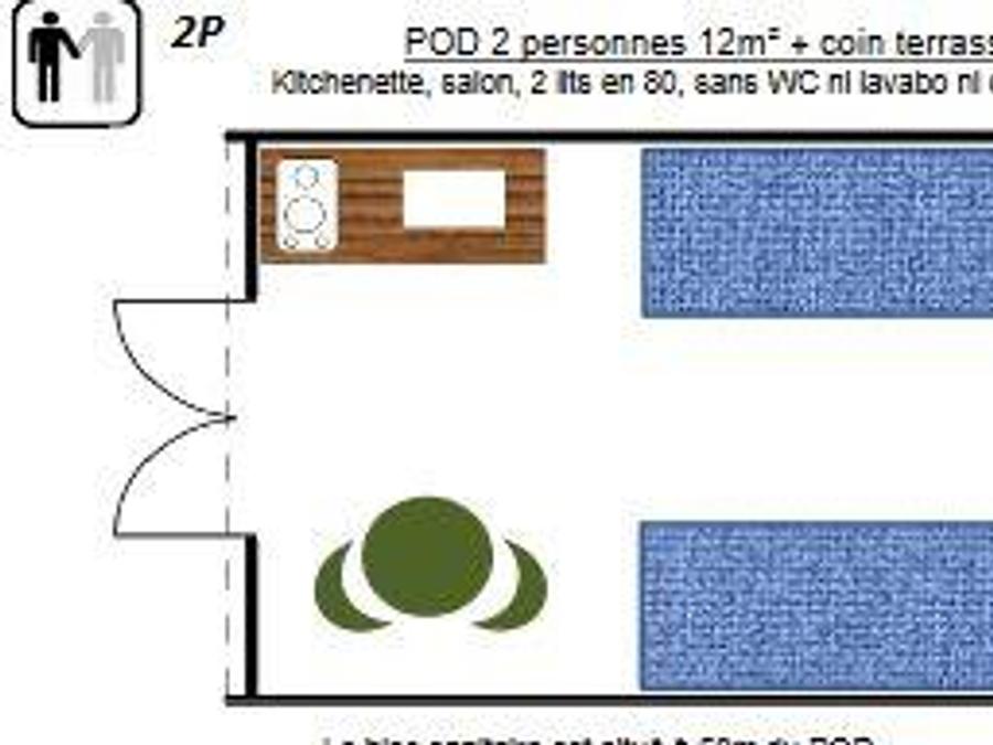 Bungalow 2 personnes - POD pour couple avec bébé sans sanitaires (Animaux interdits) 8
