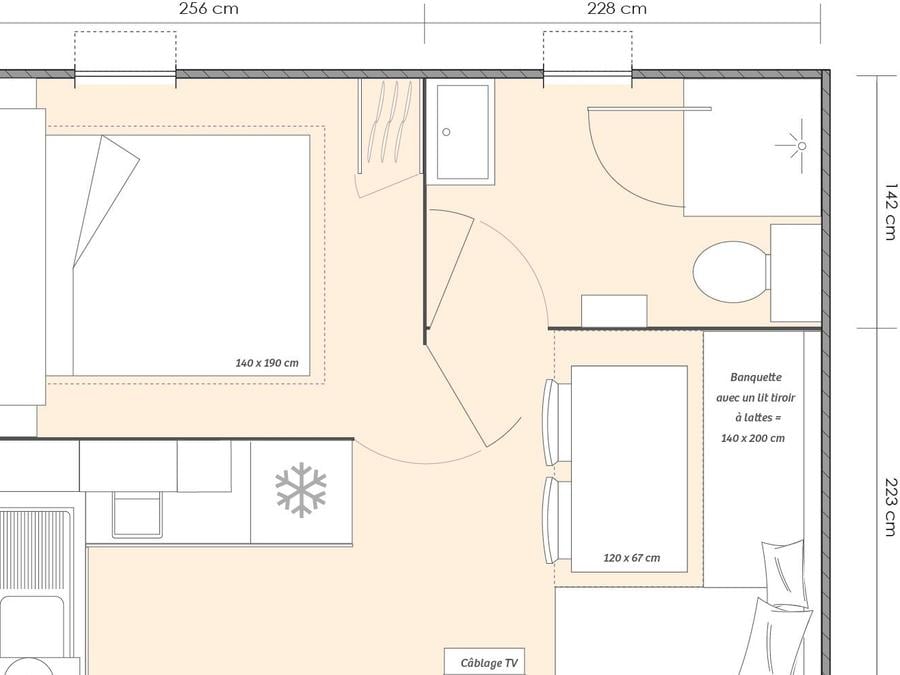 Mobilhome 3 personnes - Lodge Confort 1 chambre 2/3 P 3
