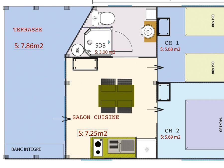 Tente en toile et en bois 4 personnes - FreeFlower 22m² 2 ch - 1 SDB (2016) 4 pers 4