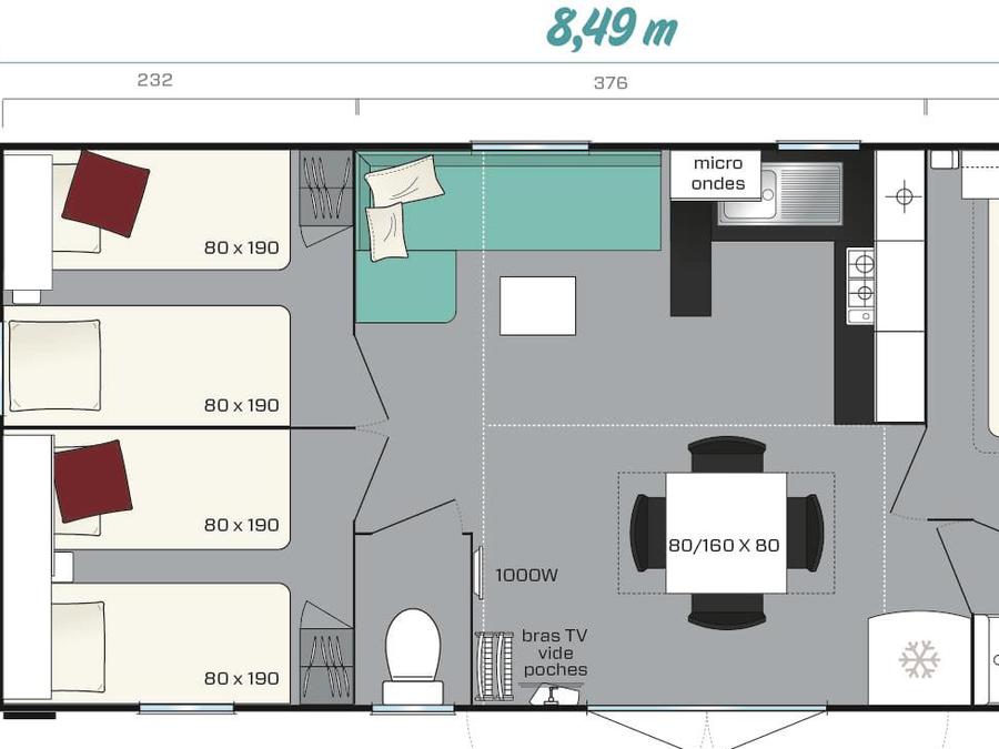 Mobilhome 7 personnes - FAMILY XL CLIM + SUITE PARENTALE 6