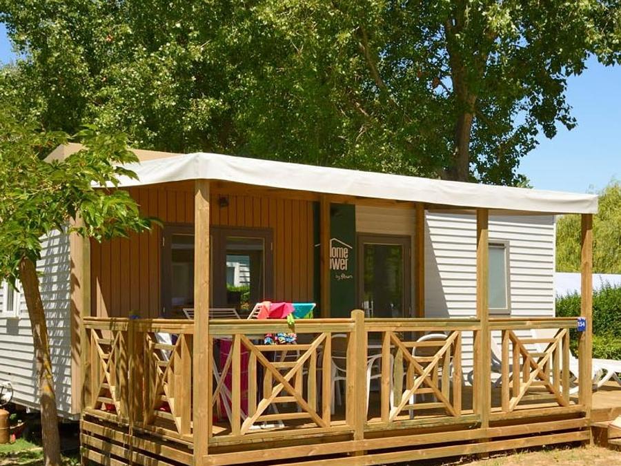 Mobilhome 4 personnes - Homeflower Premium 29m² (2 chambres) + CLIM + terrasse semi-couverte + TV + draps + serviettes 4 pers. 0
