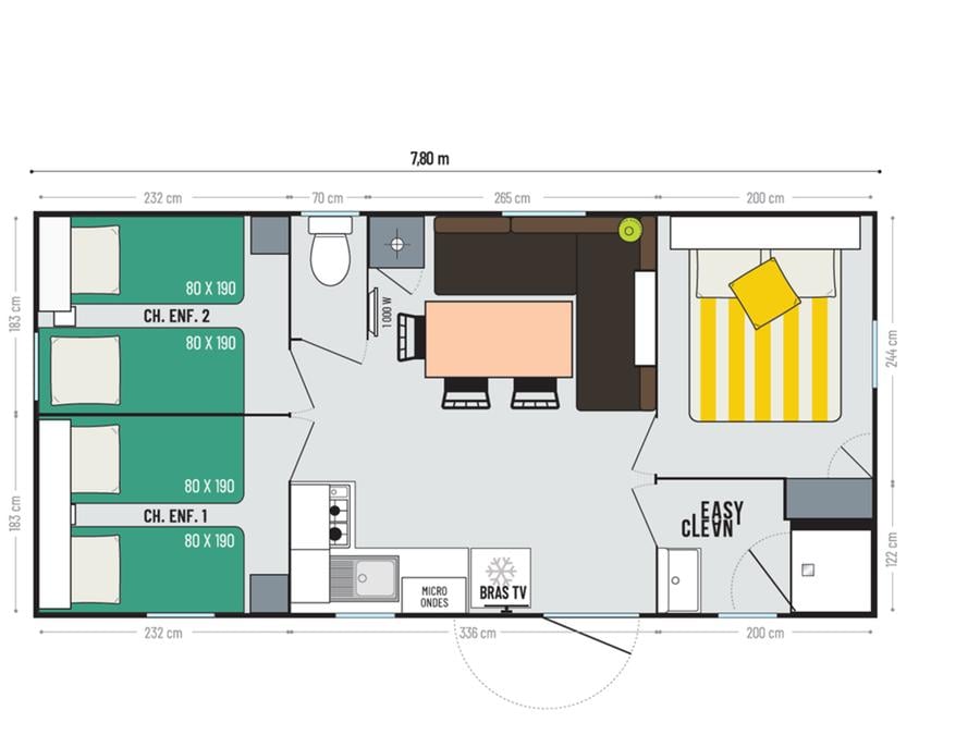Mobilhome 6 personnes - Confort 27m² 3 chambres + terrasse sur pilotis 5